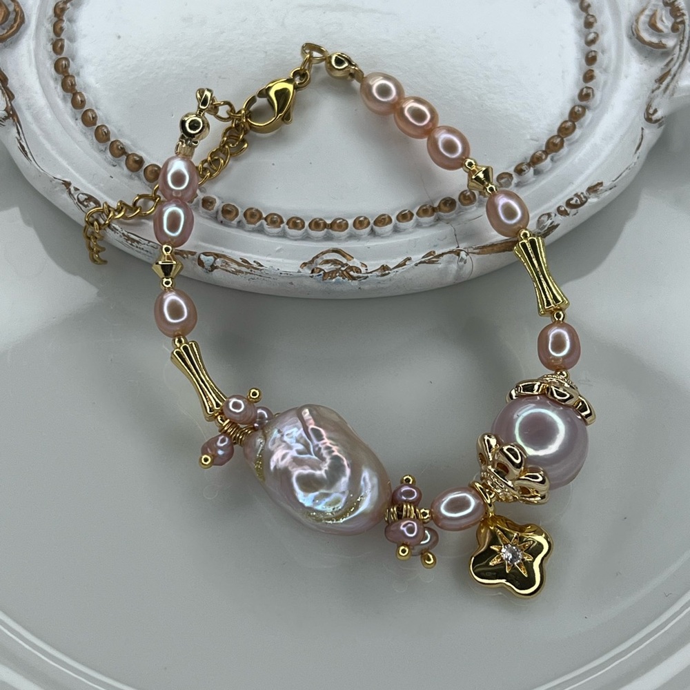 Handmade Freshwater Edison Keshi Pearl Gold Plated Adjustable Bracelets